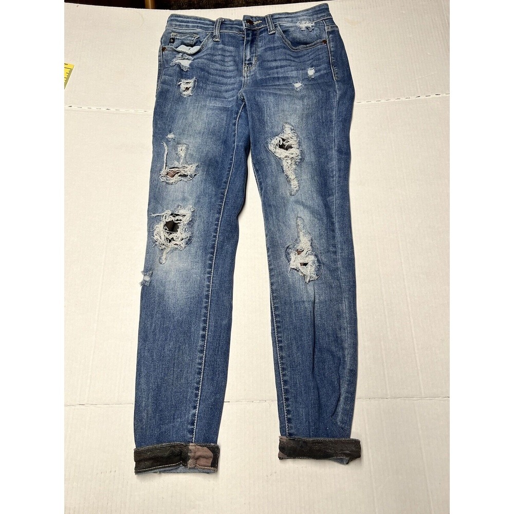 Judy Blue Skinny Fit Jeans Womens 7/28 Stretch‎ Distressed Patch Custom Camo